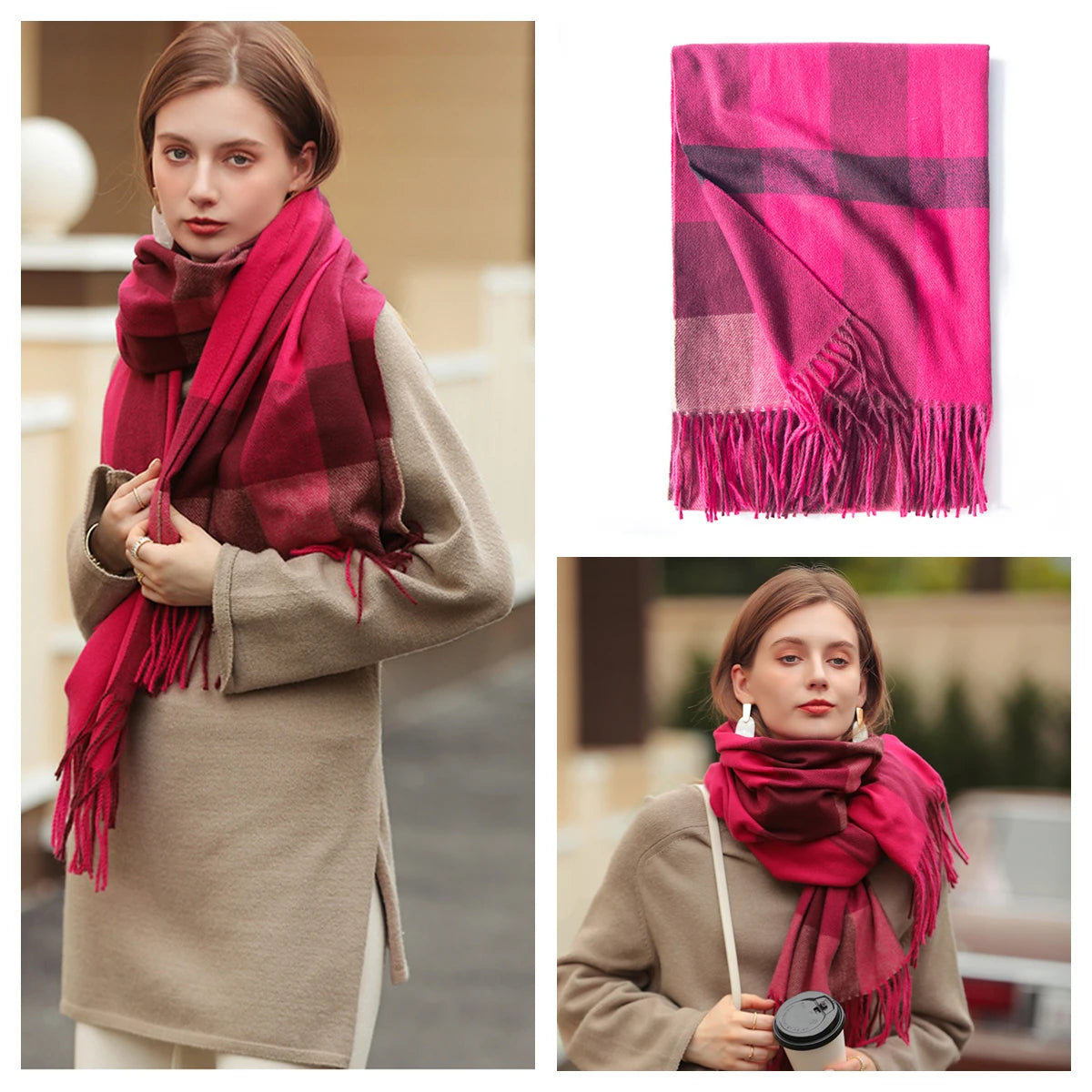 Luxury Plaid Cashmere-Feel Scarf - Oversized Shawl Wrap