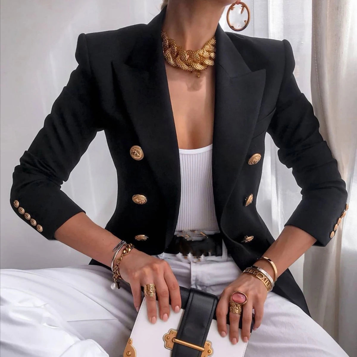 Elegant Tailored Jacket - Turn-Down Collar Office Outerwear