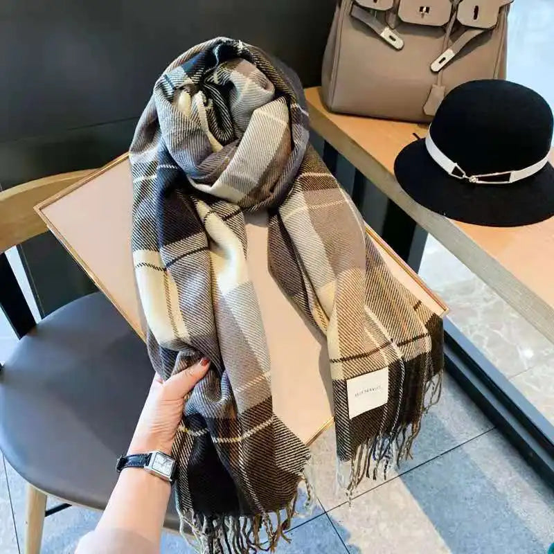 Luxury Plaid Tassel Scarf - Long Cashmere-Feel Shawl