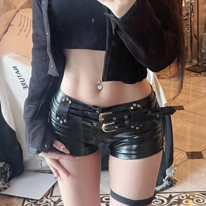 Premium PU Leather Shorts - High Waist Y2K Street Style