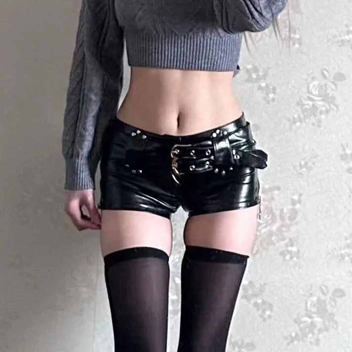 Premium PU Leather Shorts - High Waist Y2K Street Style