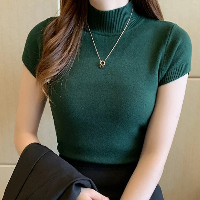 Half-High Neck Stretch Tee - Slim Fit Everyday Top