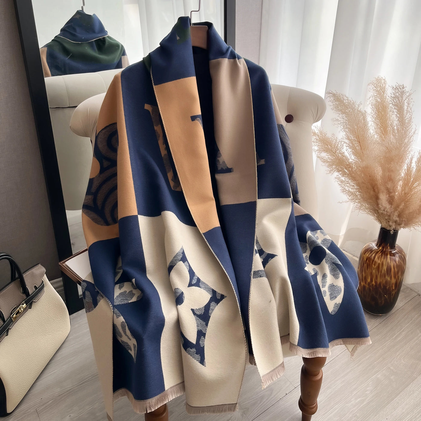 Luxury Jacquard Pashmina Shawl - Thick Warm Scarf Wrap