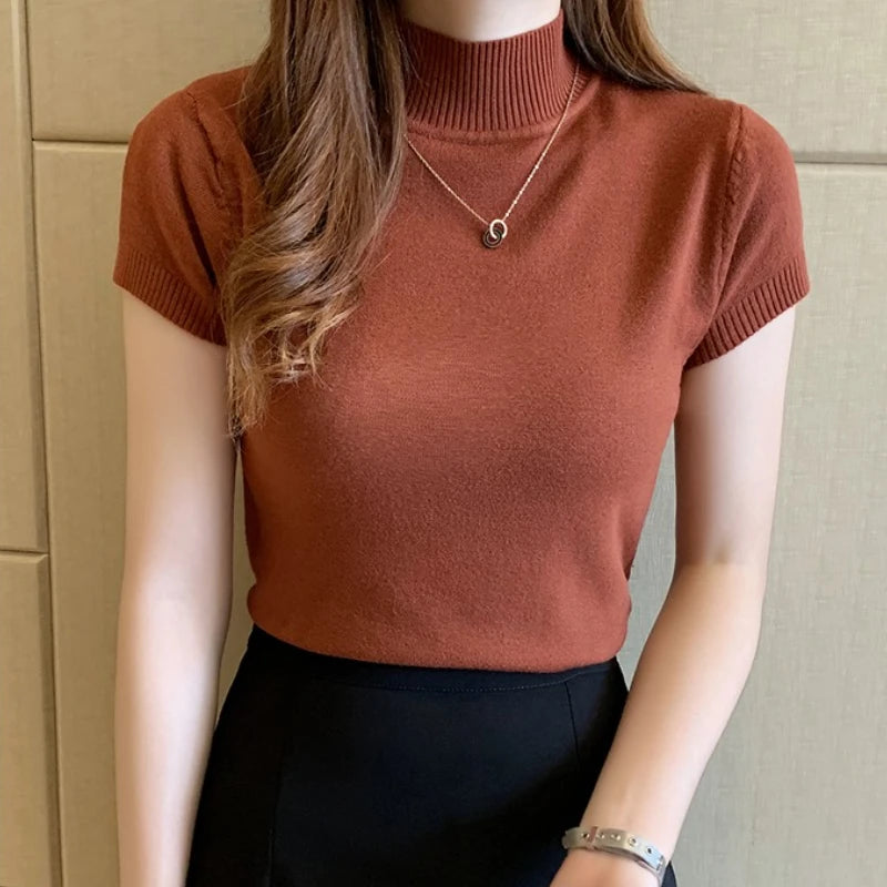 Half-High Neck Stretch Tee - Slim Fit Everyday Top
