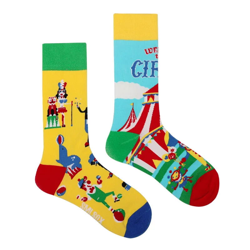 Colorful Print Cotton Socks - Unisex Mid-Tube Casual Pair