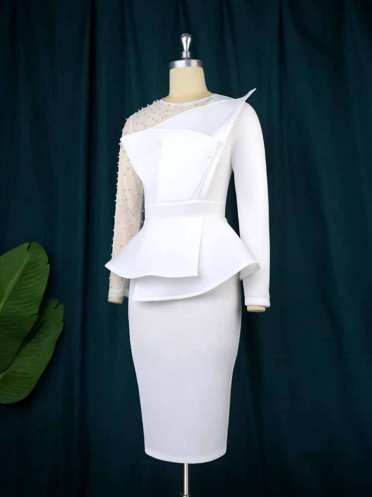 Elegant Plus Size Bodycon Dress - Beaded Peplum Evening Style