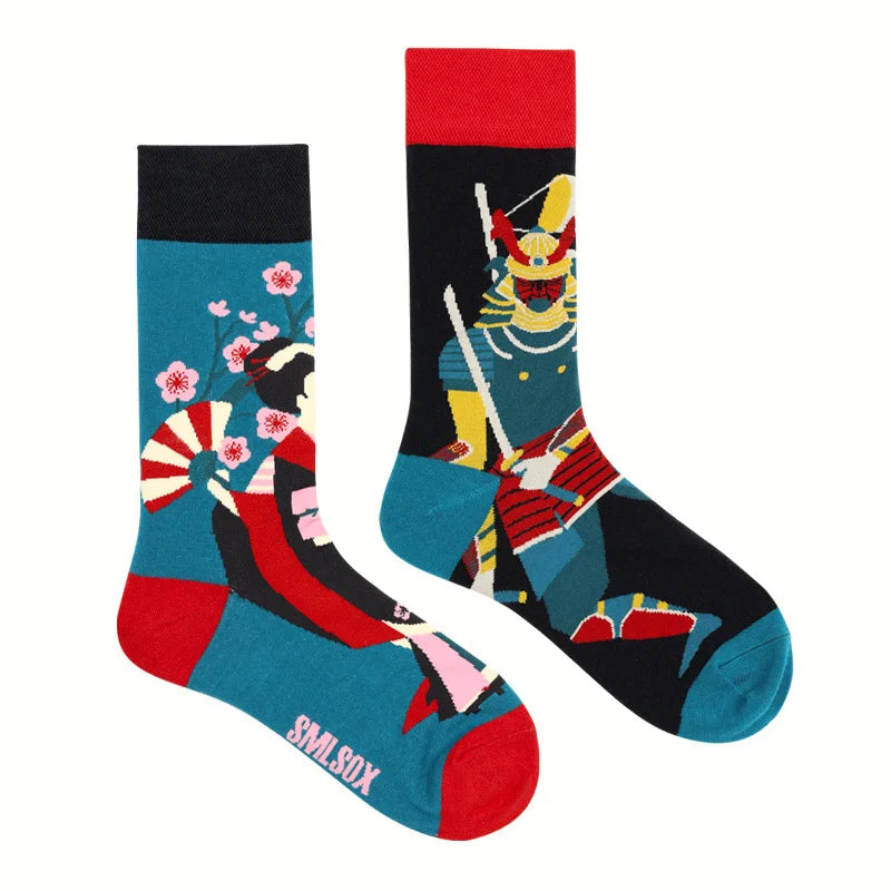 Colorful Print Cotton Socks - Unisex Mid-Tube Casual Pair