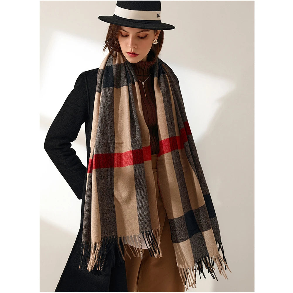 Luxury Plaid Cashmere-Feel Scarf - Oversized Shawl Wrap