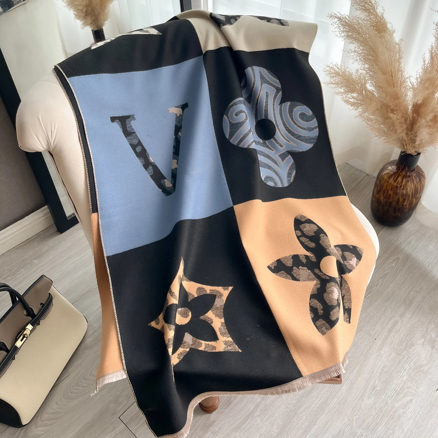 Luxury Jacquard Pashmina Shawl - Thick Warm Scarf Wrap