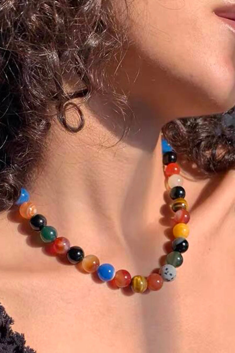 Natural Carnelian Bead Necklace - Handmade Bohemian Stone Choker