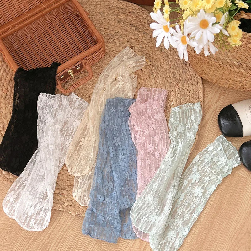 Transparent Floral Lace Socks - Breathable Mesh Dress Style