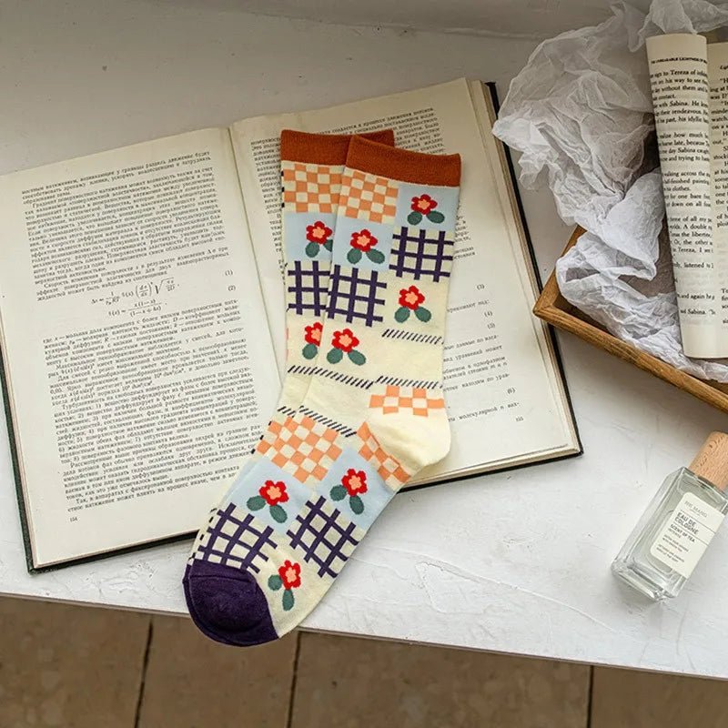 Premium Floral Pattern Long Socks - Soft Cotton Everyday Pair
