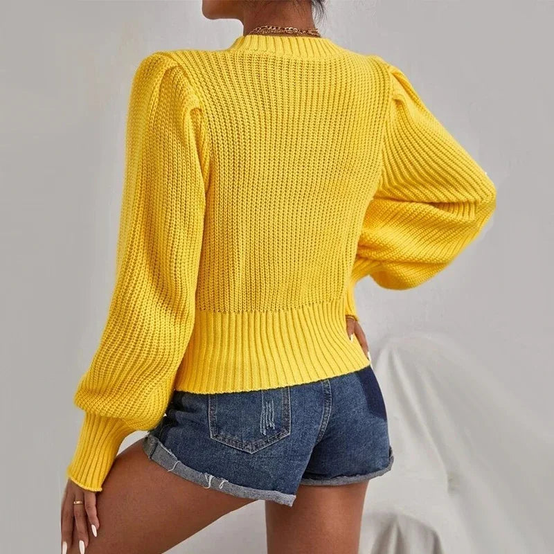 Premium Lantern Sleeve Knit Sweater - Soft Relaxed Pullover