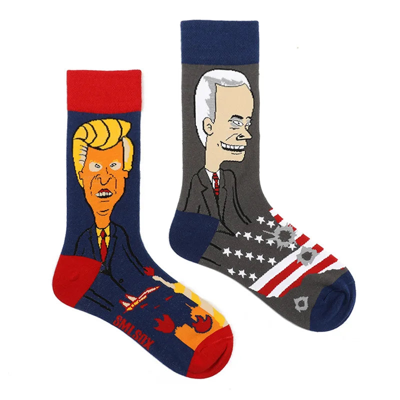 Colorful Print Cotton Socks - Unisex Mid-Tube Casual Pair