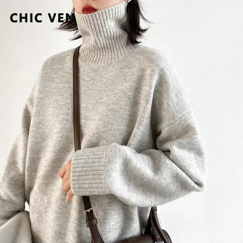 Premium Turtleneck Knit Sweater - Soft Loose-Fit Pullover