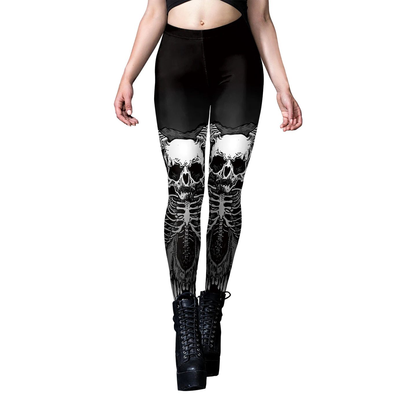 Skeleton Print Leggings - Stretch Gothic Fitness Style