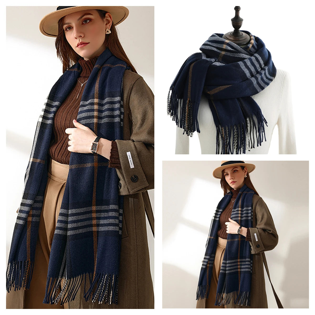 Luxury Plaid Cashmere-Feel Scarf - Oversized Shawl Wrap