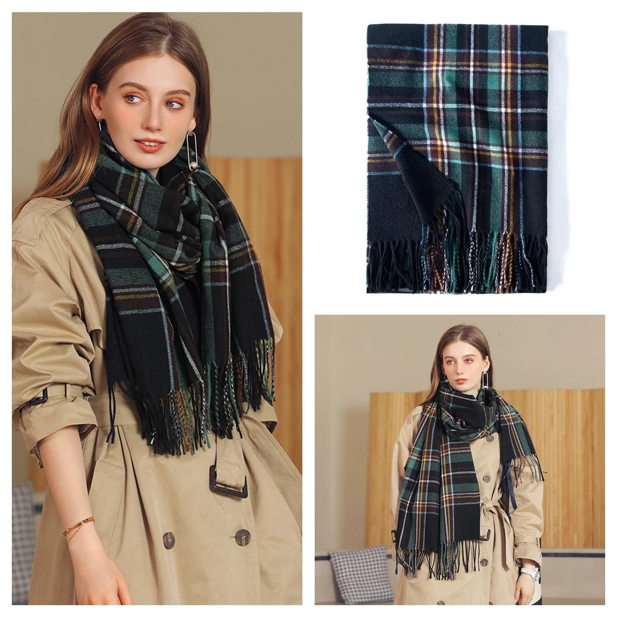 Luxury Plaid Cashmere-Feel Scarf - Oversized Shawl Wrap