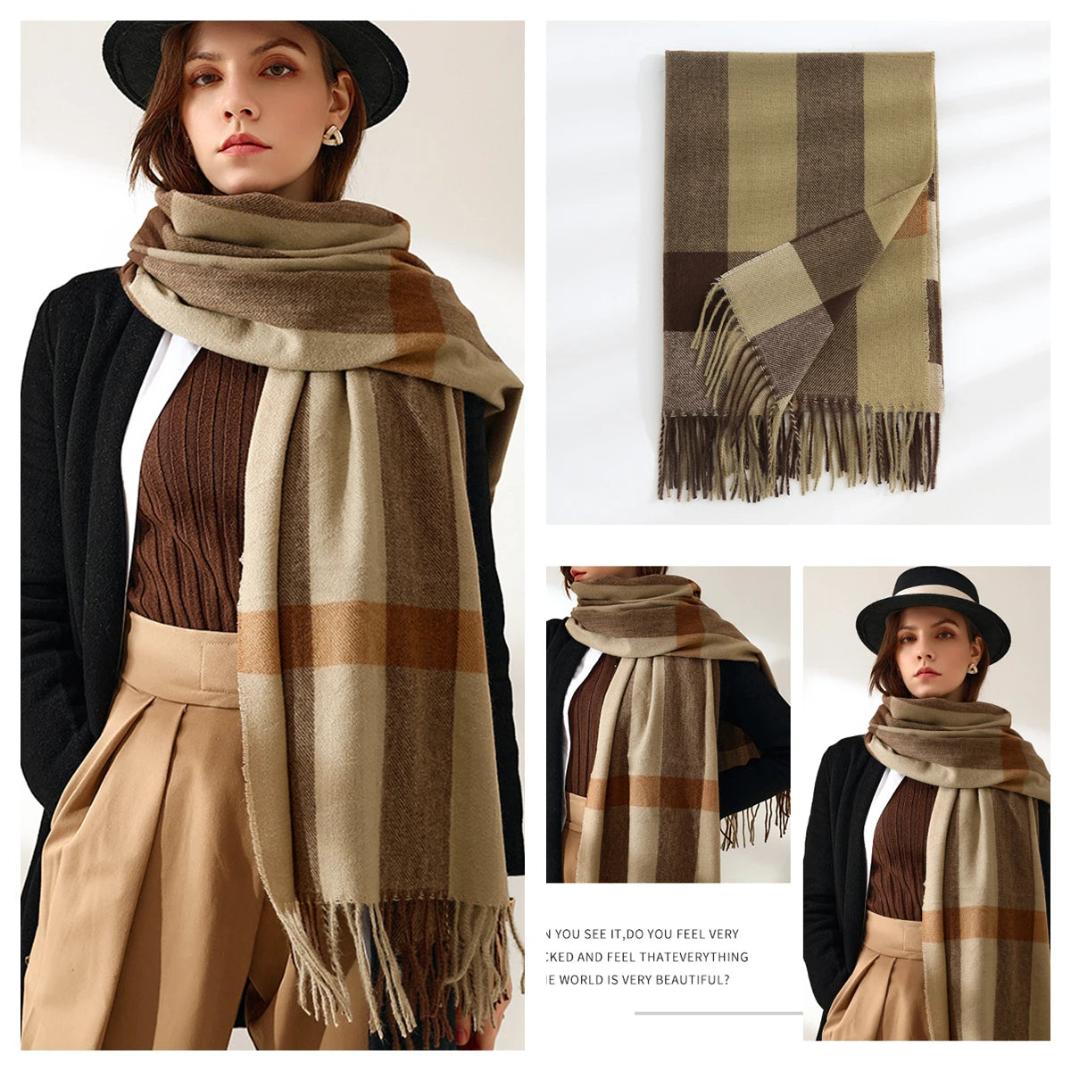 Luxury Plaid Cashmere-Feel Scarf - Oversized Shawl Wrap