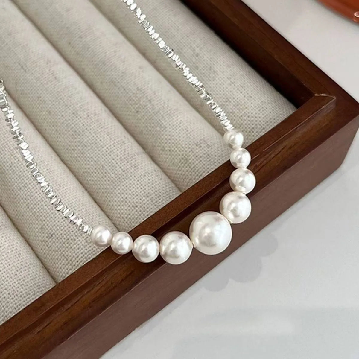 Layered Pearl Necklace - Minimalist Stainless Steel Chain