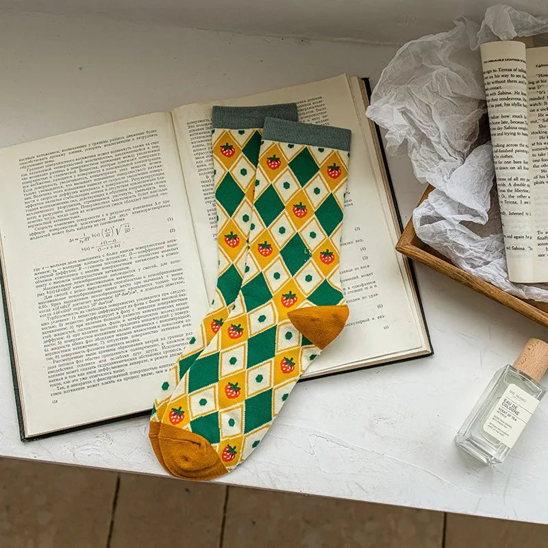 Premium Floral Pattern Long Socks - Soft Cotton Everyday Pair