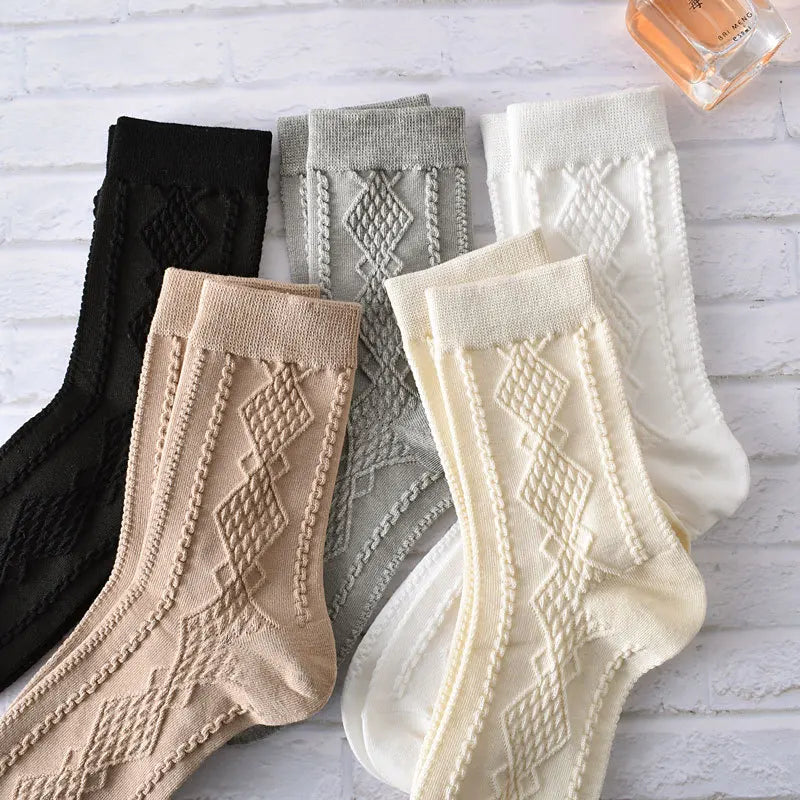 Retro Embroidered Flower Socks - 5 Pair Cozy Gift Set