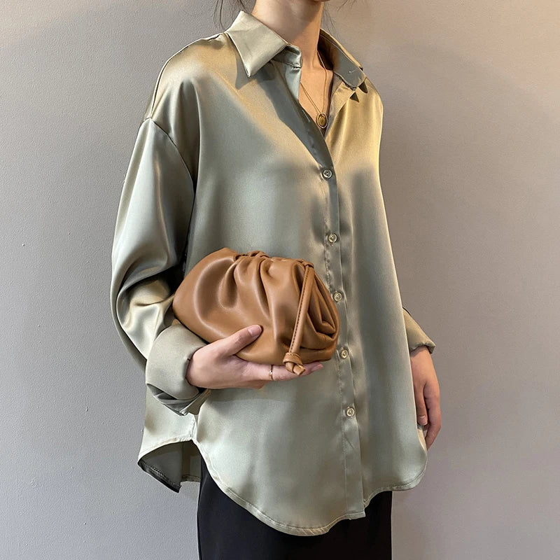 Vintage Button-Up Blouse - Loose Fit Long Sleeve Shirt