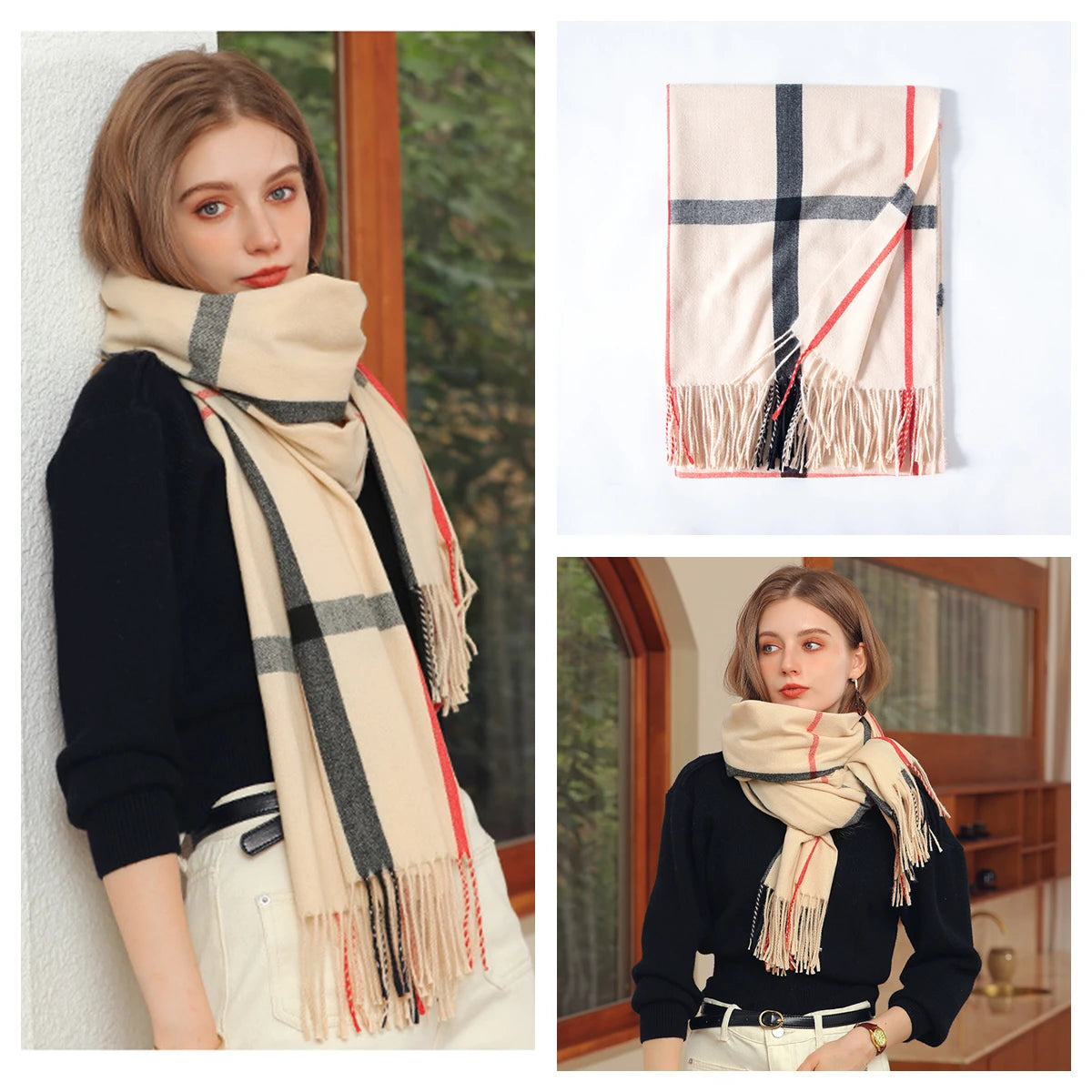 Luxury Plaid Cashmere-Feel Scarf - Oversized Shawl Wrap