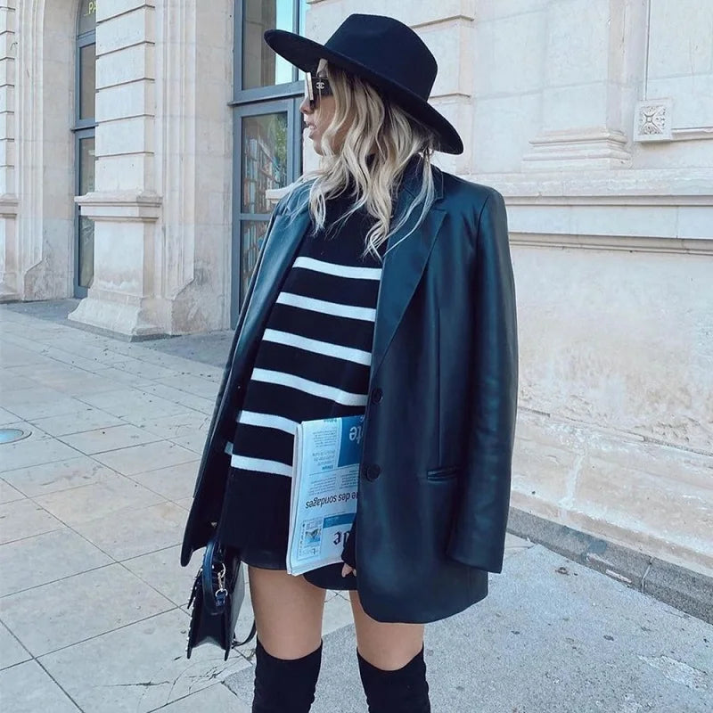 Premium Striped Turtleneck Knit Sweater - Loose Streetwear Pullover
