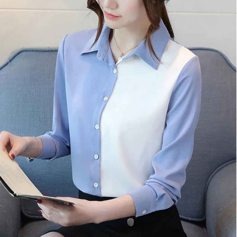 Classic Button Blouse - Loose Fit Turn-Down Collar Shirt