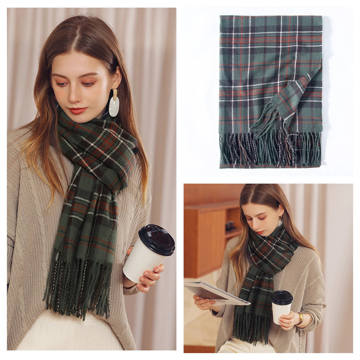 Luxury Plaid Cashmere-Feel Scarf - Oversized Shawl Wrap