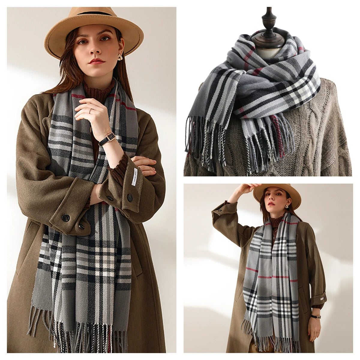 Luxury Plaid Cashmere-Feel Scarf - Oversized Shawl Wrap
