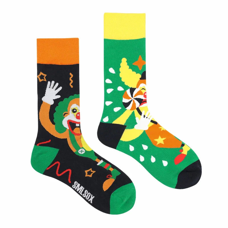 Colorful Print Cotton Socks - Unisex Mid-Tube Casual Pair