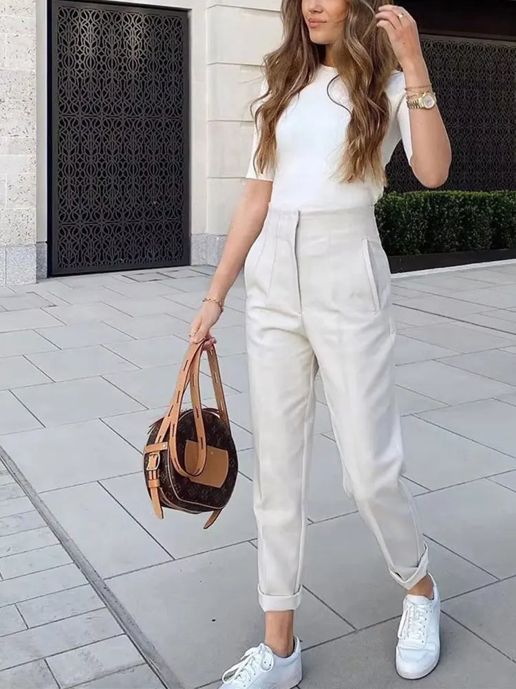 Slim High-Waist Pencil Pants - Chic Office Trousers