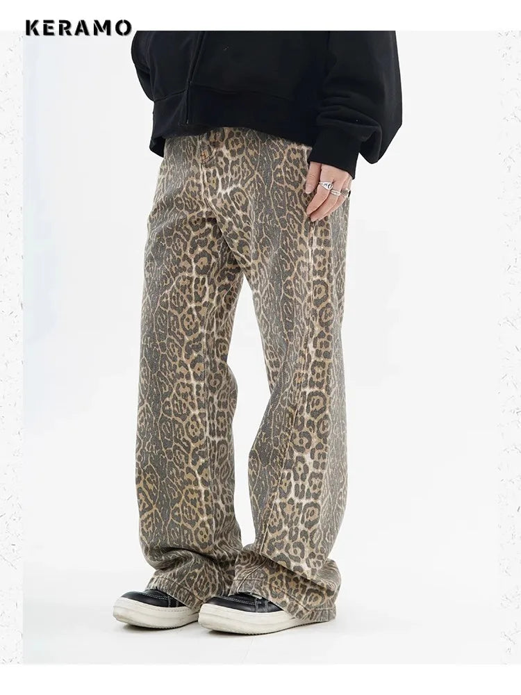 High-Waist Leopard Print Wide-Leg Jeans - Everyday Denim