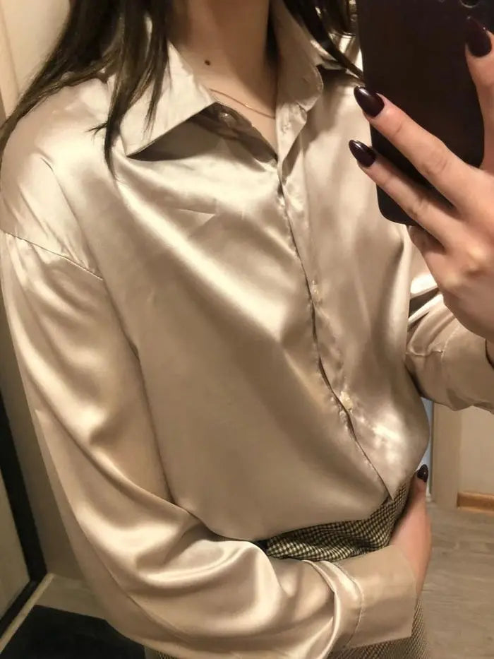 Vintage Button-Up Blouse - Loose Fit Long Sleeve Shirt