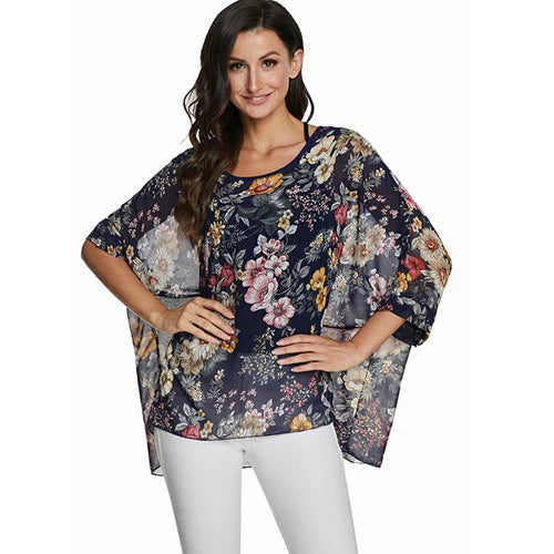 Plus Size Batwing Blouse - Casual Summer Button Shirt