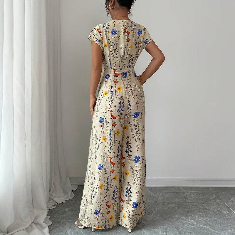 Short Sleeve High-Waist Jumpsuit - Elegant One-Piece