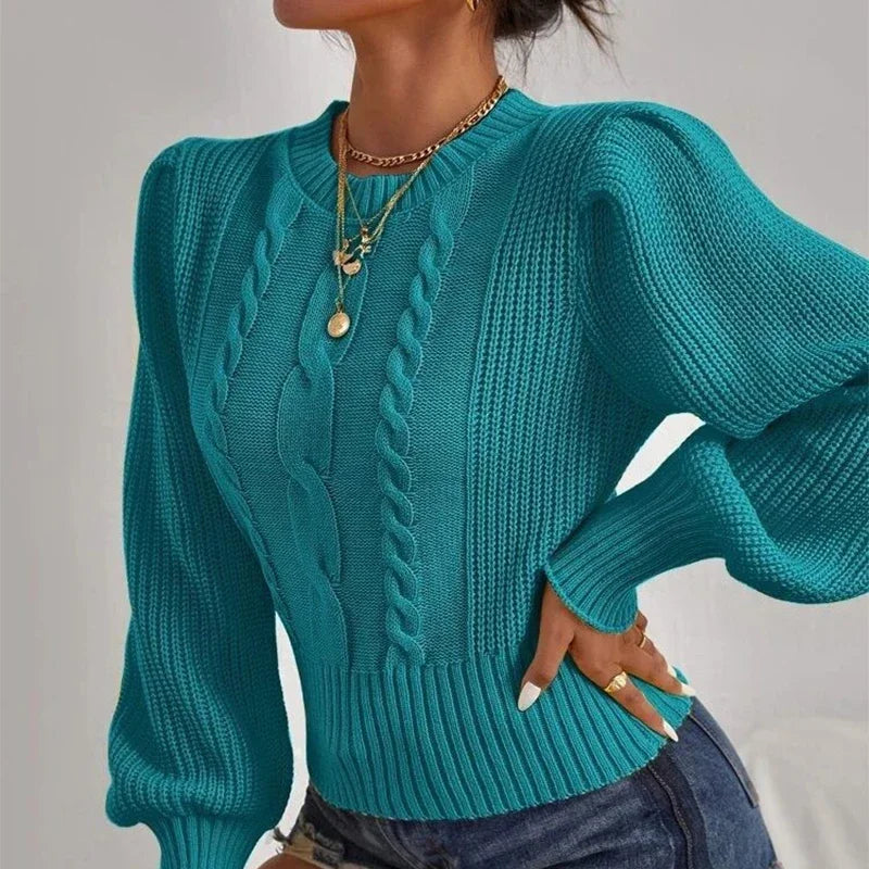 Premium Lantern Sleeve Knit Sweater - Soft Relaxed Pullover