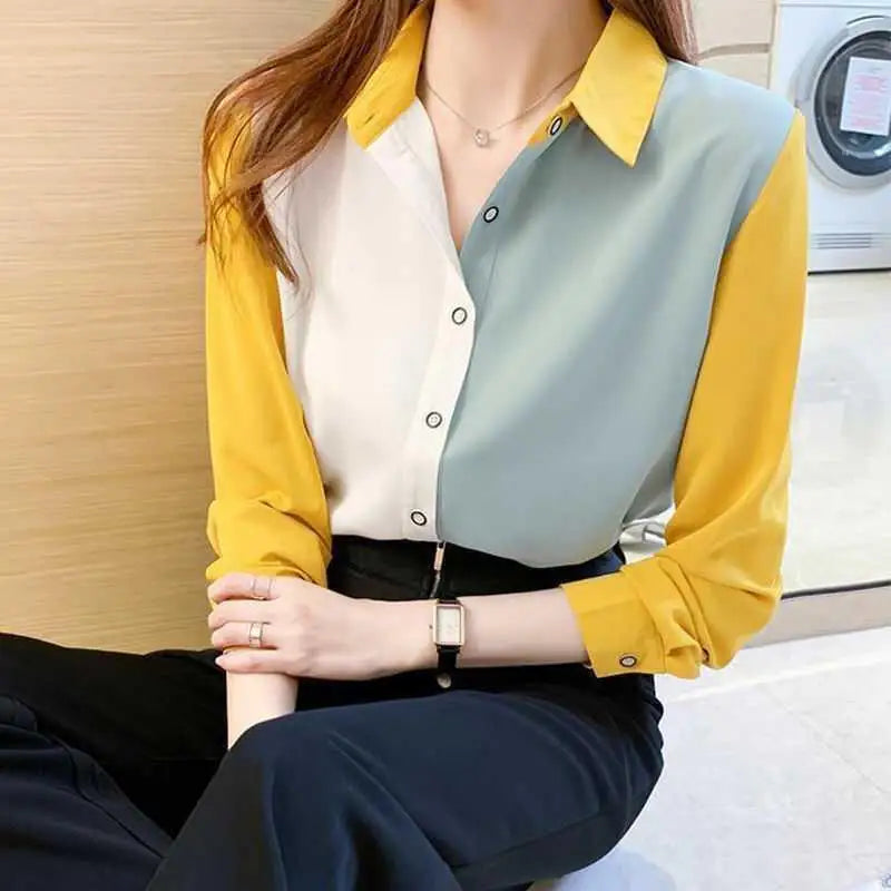 Classic Button Blouse - Loose Fit Turn-Down Collar Shirt