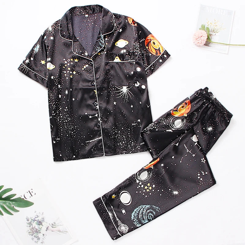 Satin Pajama Set - Soft Floral Two-Piece Sleepwear