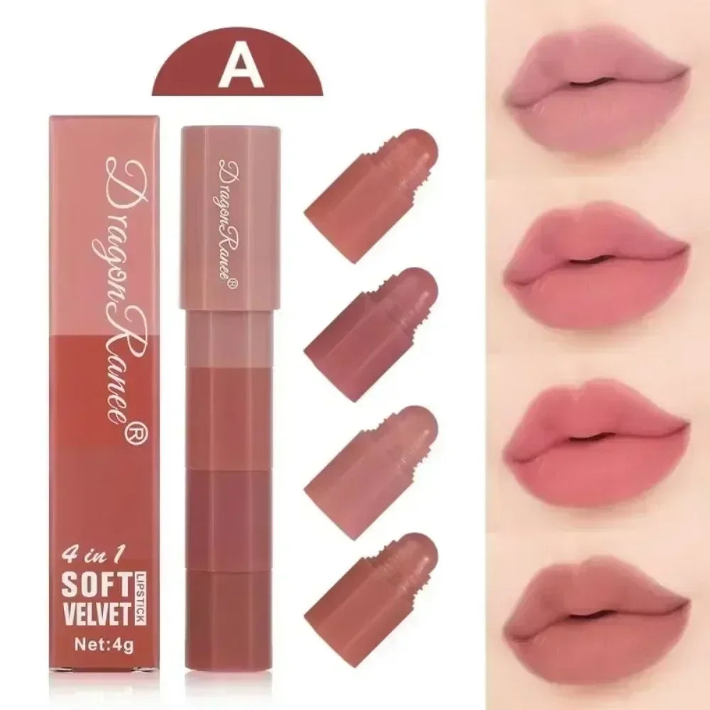 4-in-1 Matte Lipstick Crayon Kit - Waterproof Velvet Color