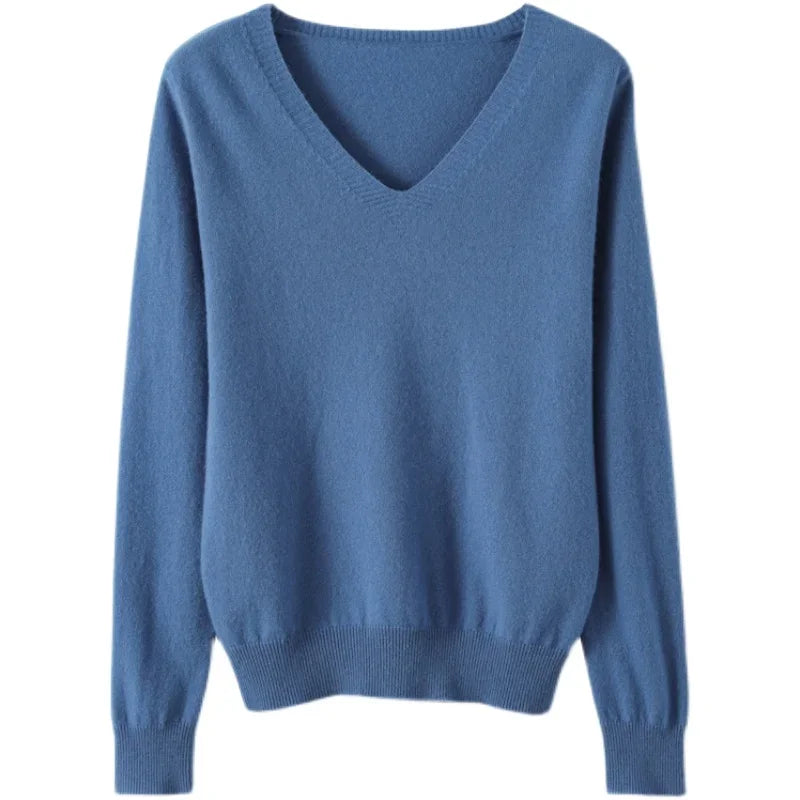 Premium V-Neck Knit Sweater - Soft Solid Color Pullover