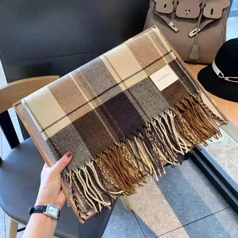 Luxury Plaid Tassel Scarf - Long Cashmere-Feel Shawl