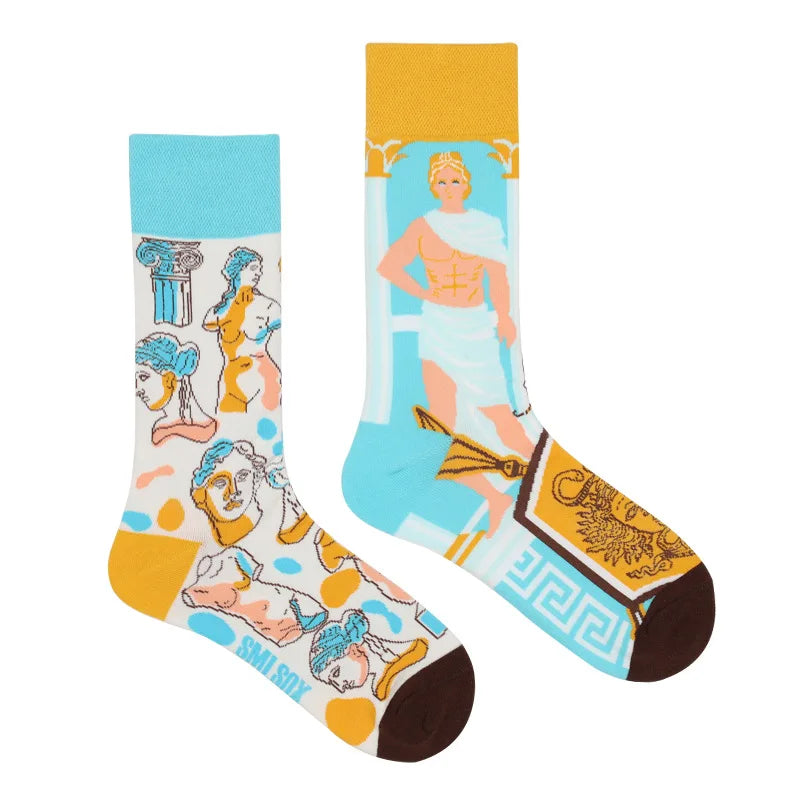 Colorful Print Cotton Socks - Unisex Mid-Tube Casual Pair