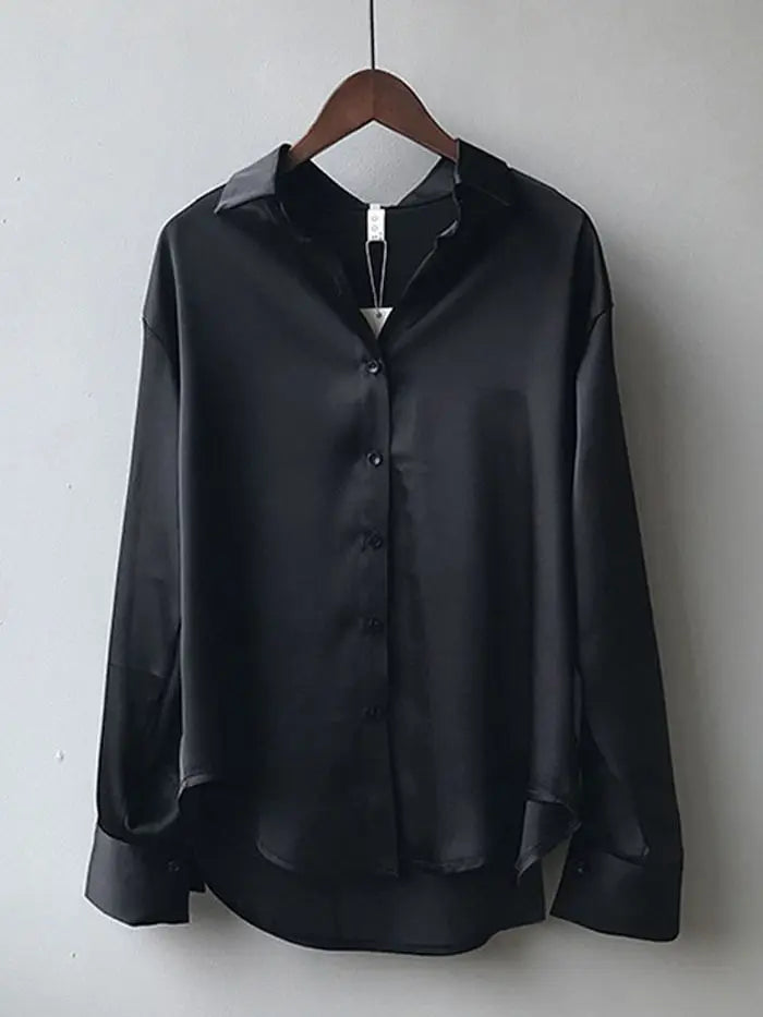 Vintage Button-Up Blouse - Loose Fit Long Sleeve Shirt