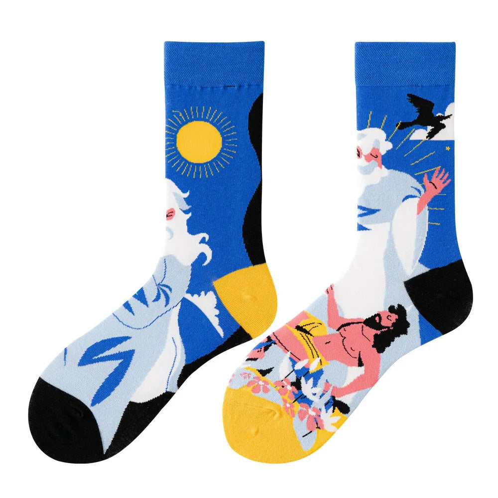 Colorful Print Cotton Socks - Unisex Mid-Tube Casual Pair