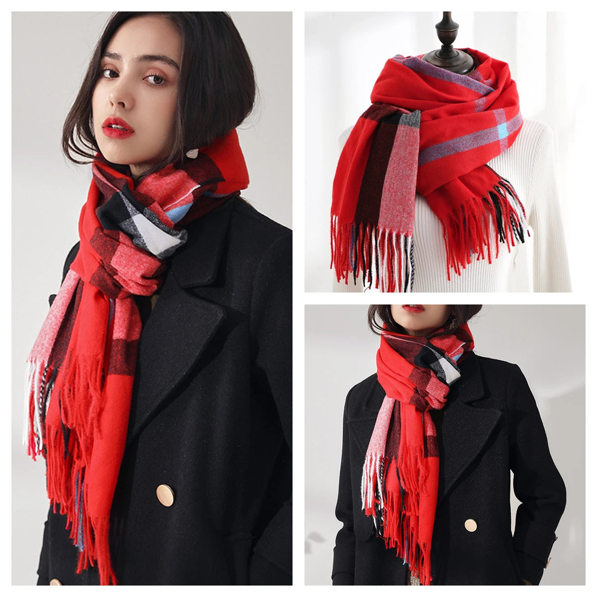 Luxury Plaid Cashmere-Feel Scarf - Oversized Shawl Wrap