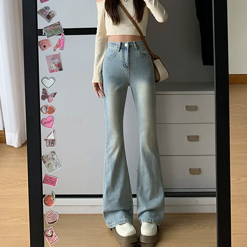 High-Waist Flare-Leg Jeans - Denim Streetwear