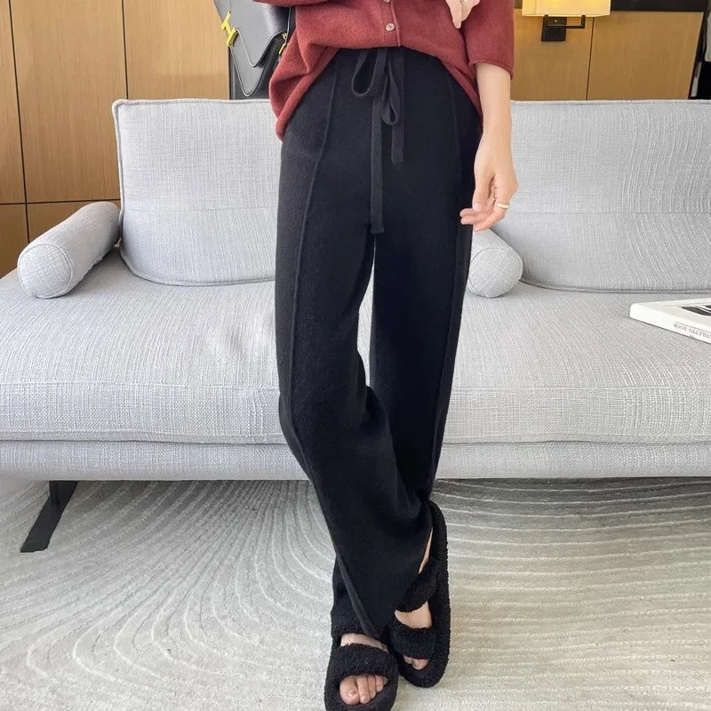 Knitted Wide-Leg Pants - High-Waist Winter Comfort